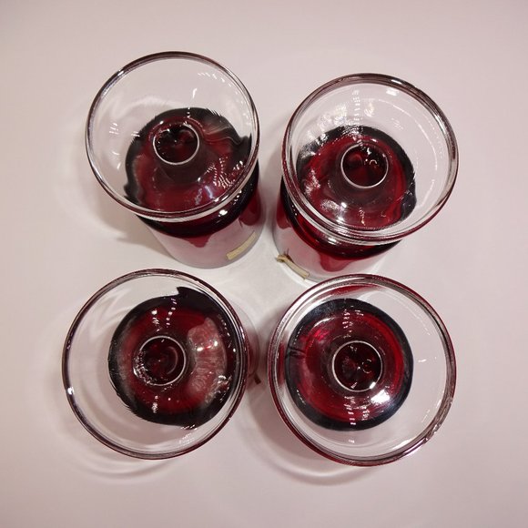 Set of 4 Vintage Ruby Red Clear Glass Arcoroc Footed Cordial Glasses 4" France - Picture 4 of 6